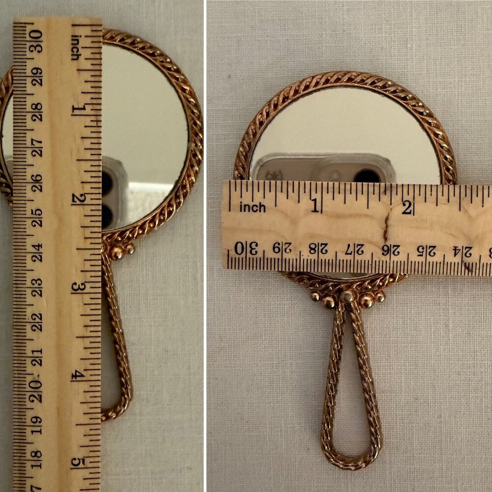 Antique Gold Hand Mirror Small Embroidered Rose Design Early 1900s Heirloom Vani - Picture 6 of 10
